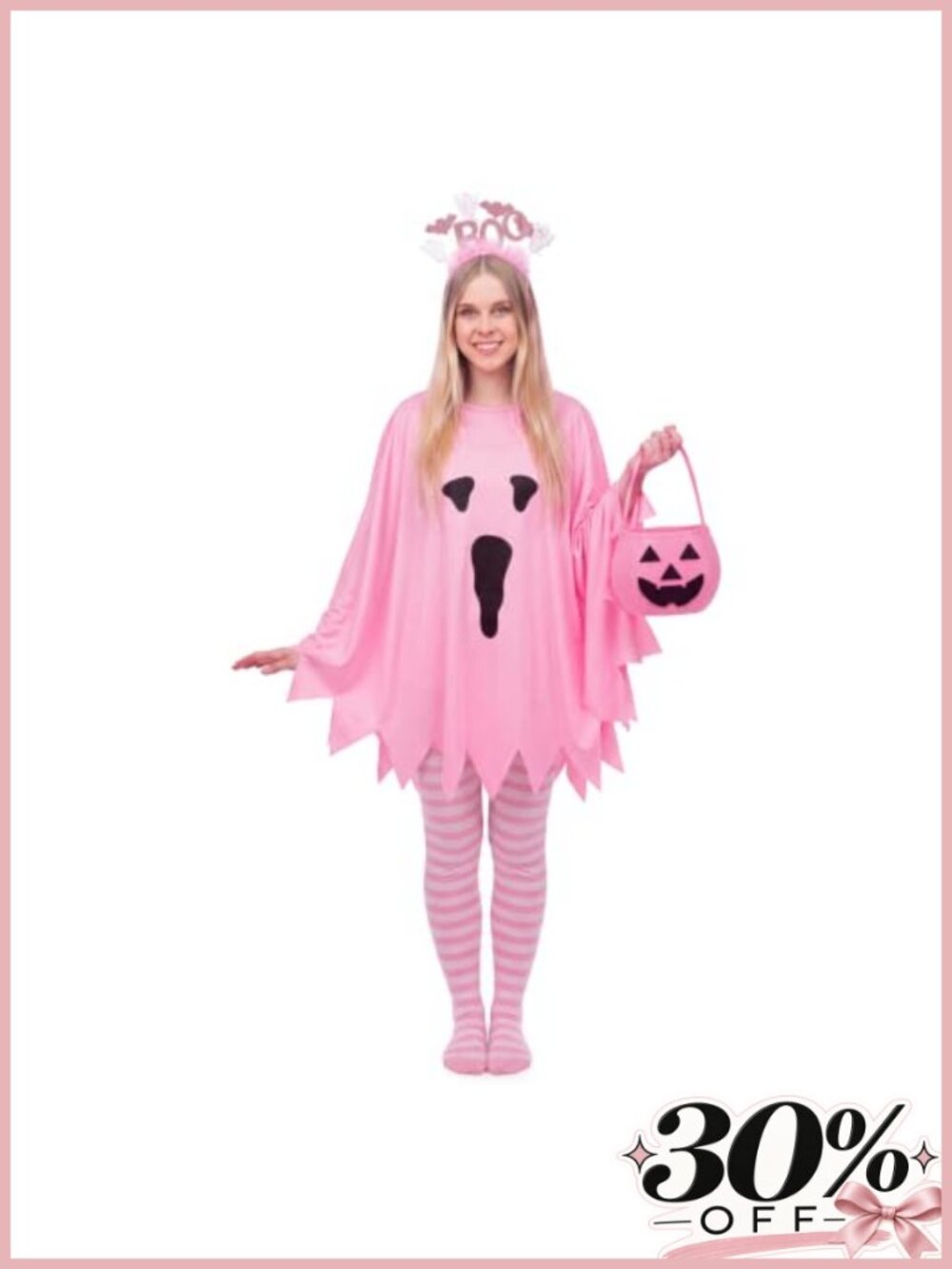 Halloween Ghost Costume Set Cape Bag Tights Headband One Size